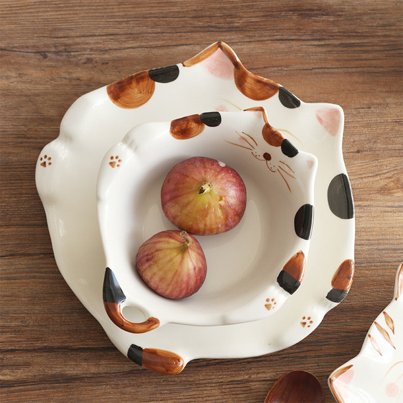 Ceramic Cat Bowl and Plates