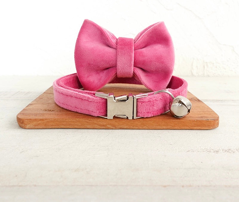 Pink Velvet Cat/Puppy Collar Bowtie