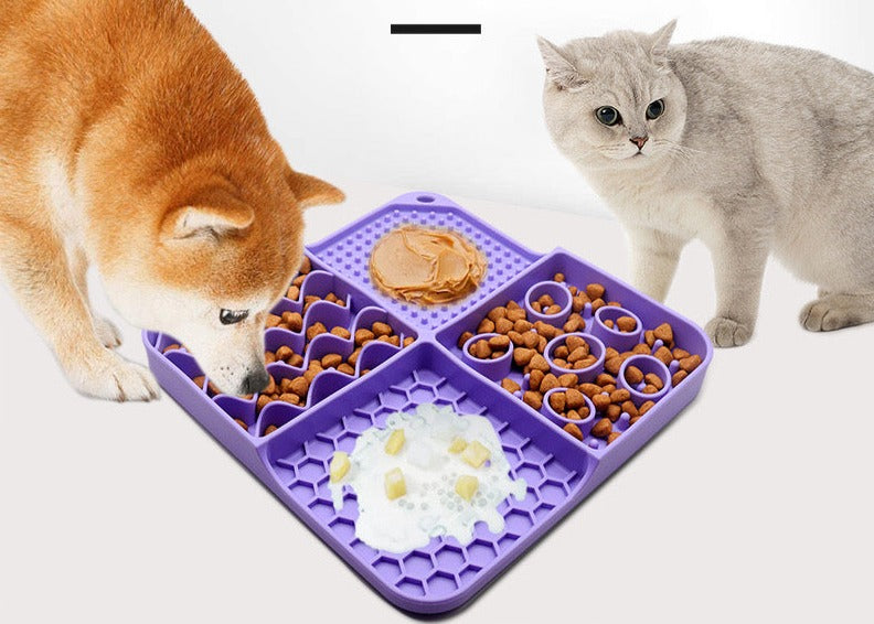 3-in-1 Pet Slow Food Bowl Silicone Licking Mat and Puzzle Feeder