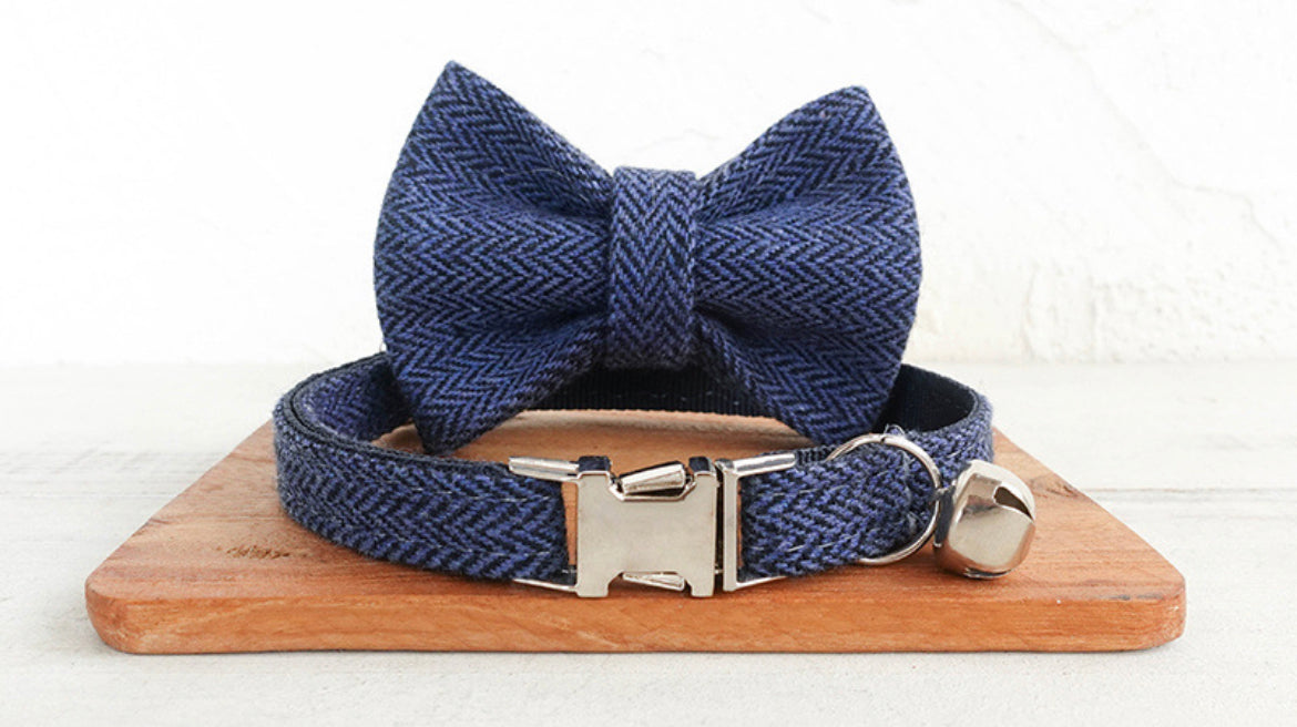 Navy Wool Cat/Puppy Collar Bowtie